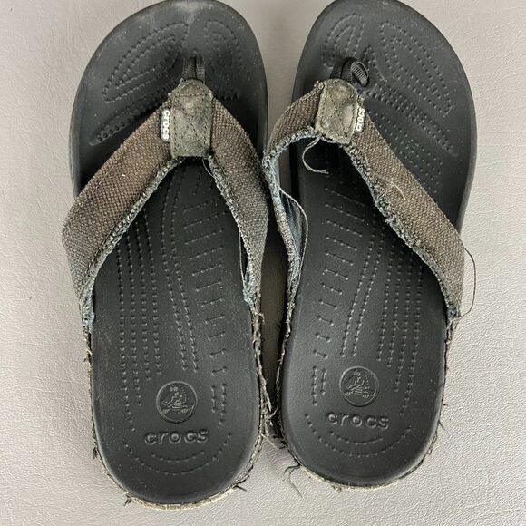 Crocs Sandals Womens 9 Thong Slip On Flip Flops Green Fabric Men - Picture 7 of 10